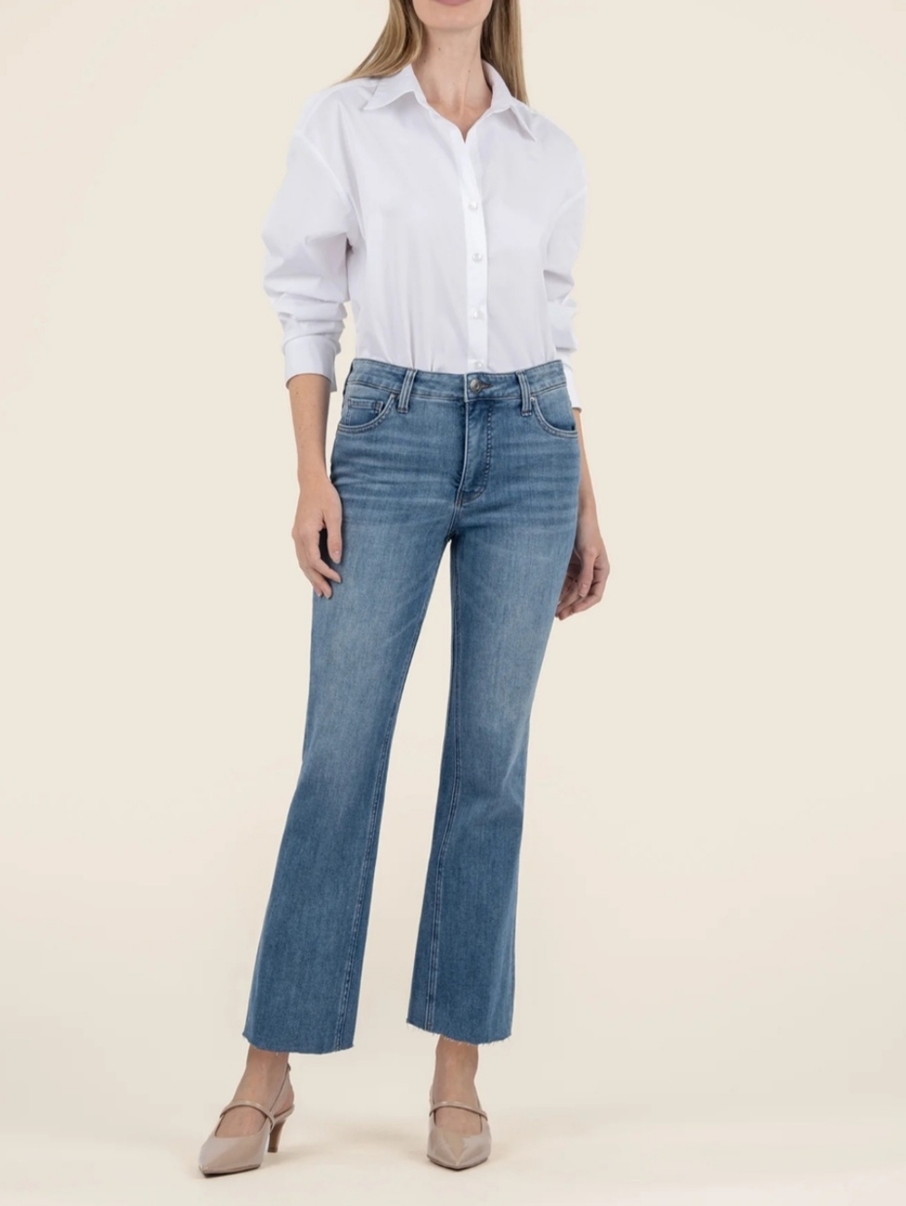 Kut From The Cloth Kelsey High Rise Ankle Flar Raw Hem Jeans Size 6 Cotton